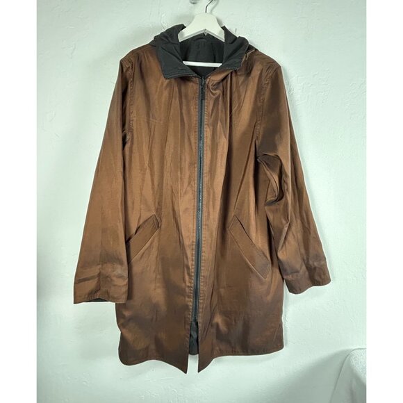 Mycra Pac Now Reversible Hooded Coat Size 2 M/L Brown Black Travel Rain Jacket - Picture 1 of 10